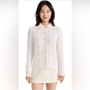 NWOT Vince Italian Cotton-Blend Geometric Cardigan Medium Cream White size small